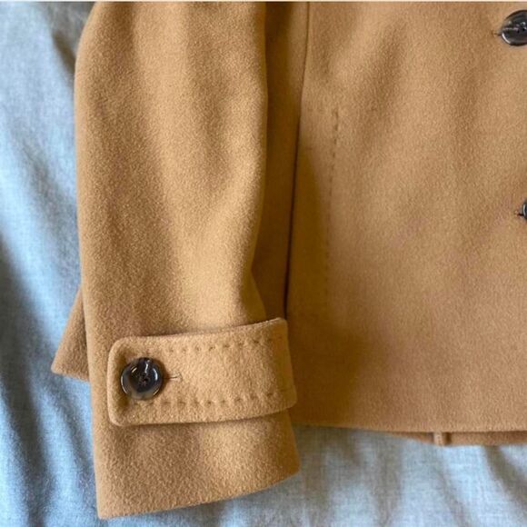 Lands End Wool, Cashmere, Nylon Tan & Brown Buttoned Short Pea Coat - Picture 4 of 8